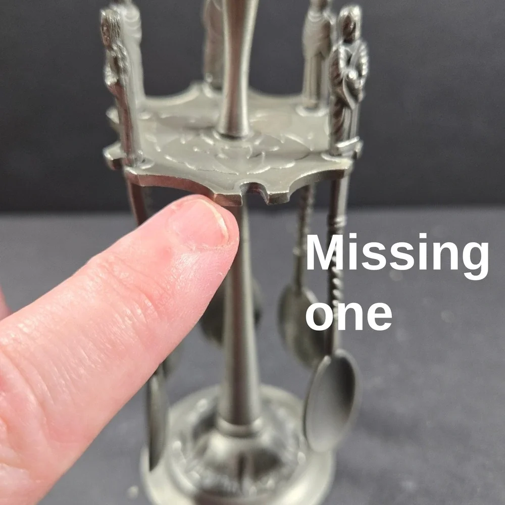 Artil Utrecht Pewter Apostle Spoon Set Silver Gray Vintage Dutch Stand